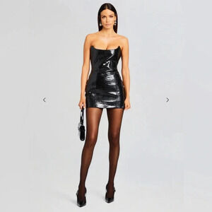 NWT Retrofete Strapless Exposed Back Zip Roselyn Leather Alligator Mini Dress